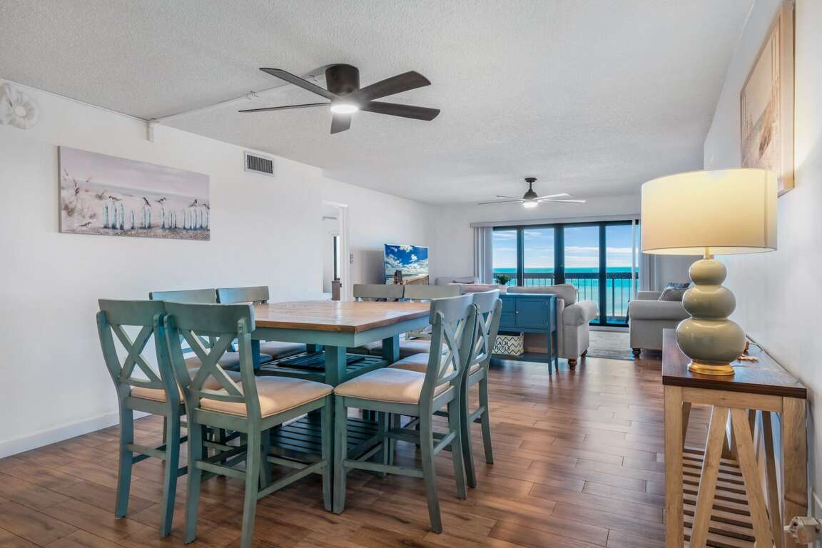 Enjoy meals with a view in the oceanfront dining room, comfortably seating up to 8 guests for memorable beachside gatherings Enjoy meals with a view in the oceanfront dining room, comfortably seating up to 8 guests for memorable beachside gatherings