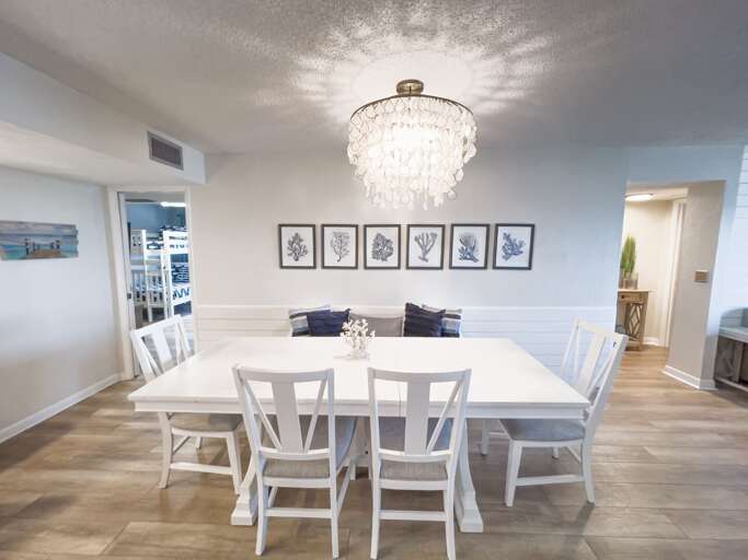 Striking lighting in dining area