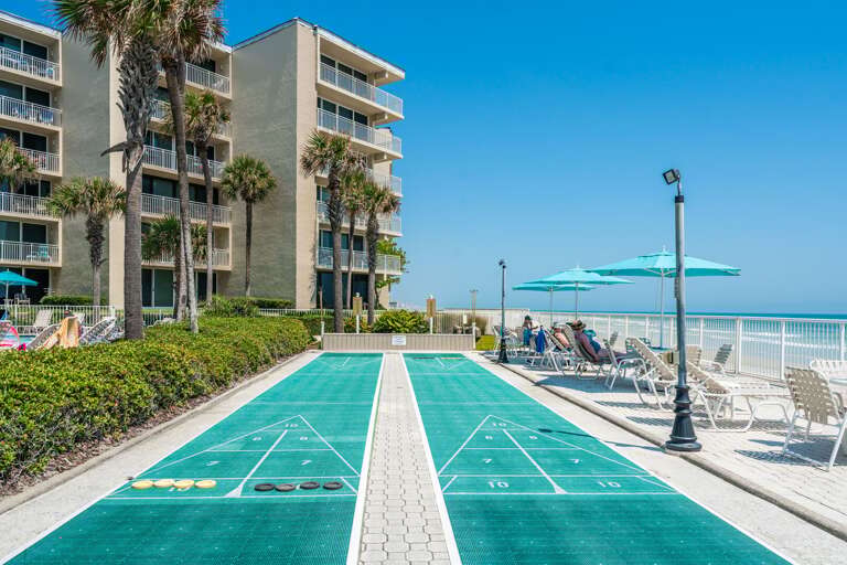 Enjoy a game of shuffleboard at The Pelican's oceanfront courts Enjoy a game of shuffleboard at The Pelican's oceanfront courts