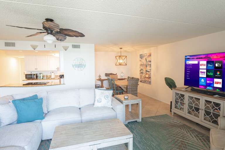 Step into the spacious and updated oceanfront living room, designed for comfort Step into the spacious and updated oceanfront living room, designed for comfort
