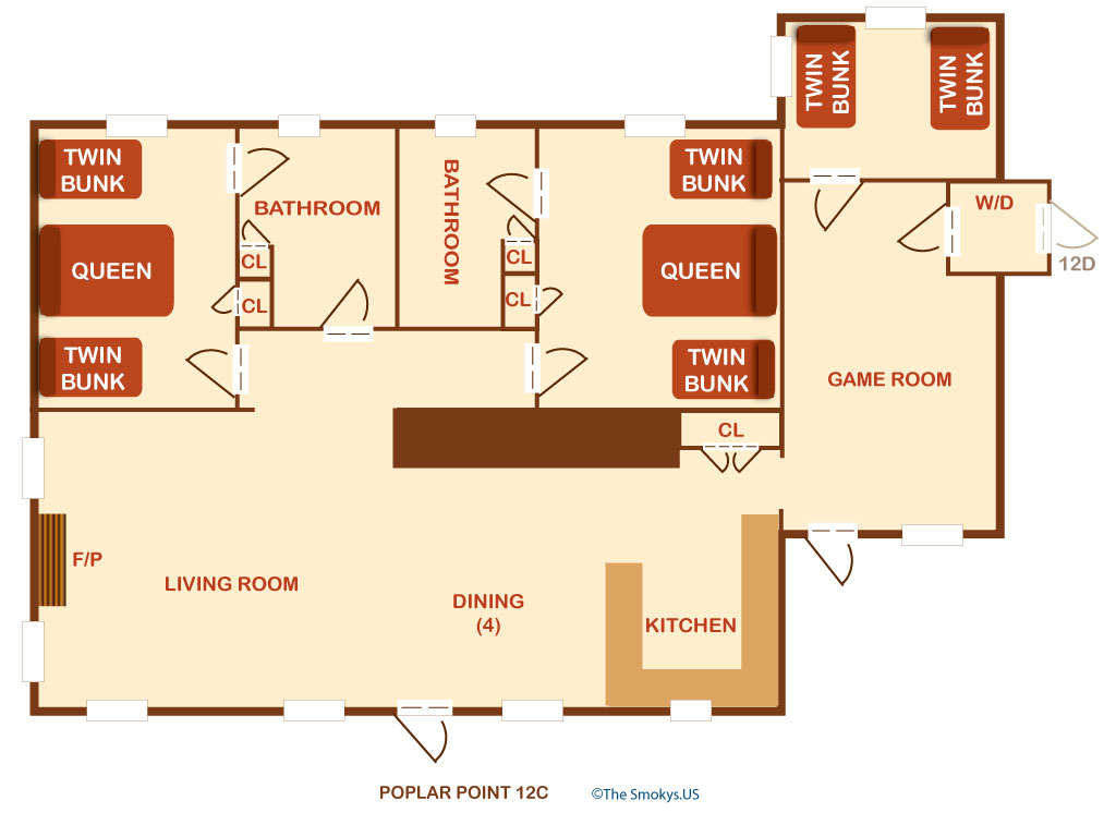 Poplar Point Condo Unit 12C in Pigeon TN 2 Bedrooms, Sleeps 12