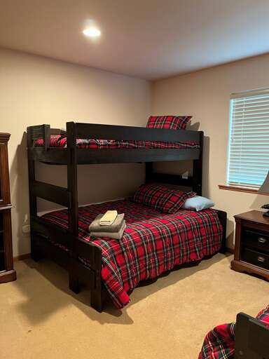 This room has 2 bunk beds, each are a single over a queen