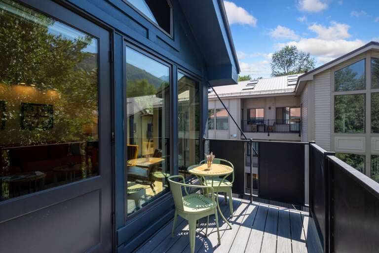 Sunny private deck off of the living room.