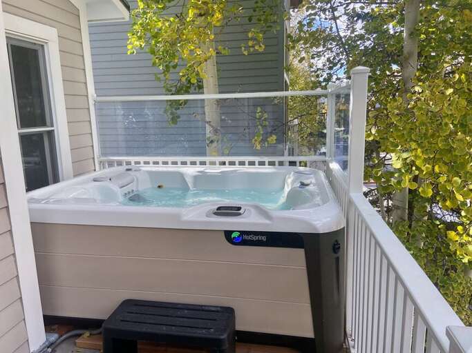 Enjoy a private hot tub on the deck with stunning views. Enjoy a private hot tub on the deck with stunning views.