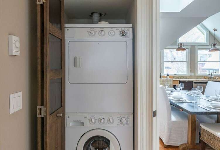 The washer + dryer + detergent offer a great convenience and is located in the powder room on the second level.