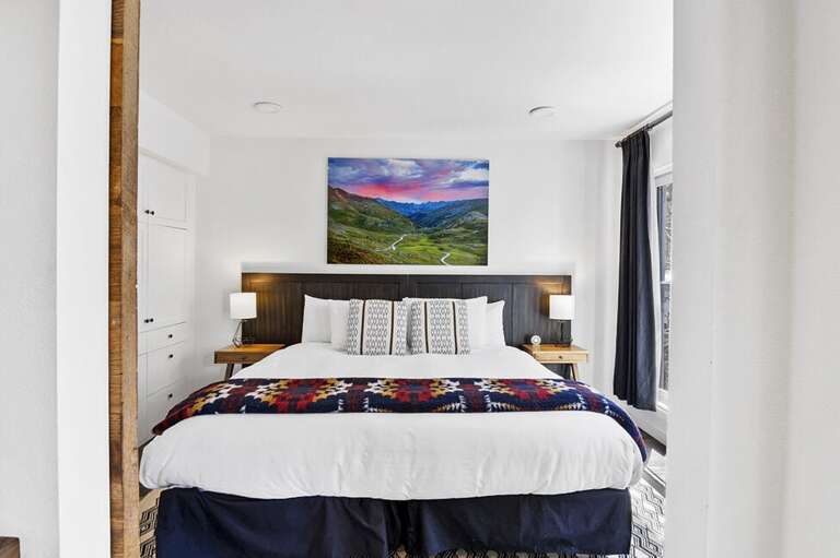 The Primary Bedroom features a King bed. Upon request this bed can be spilt into two twins.