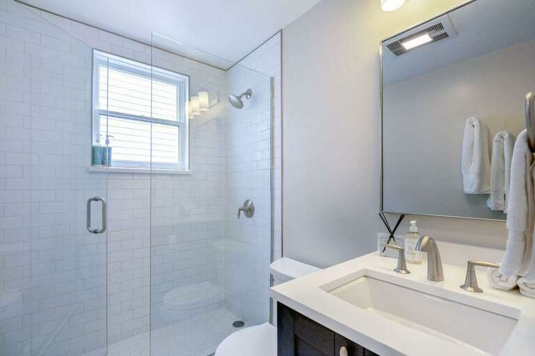 Remodeled bathroom with a stellar shower.