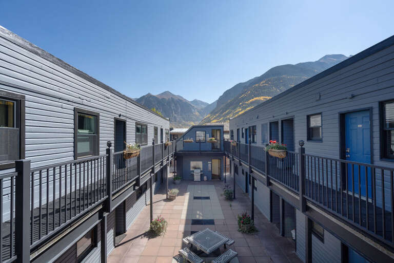 Spiral Stairs court yard. All Spiral Stairs units are accessible from outside.