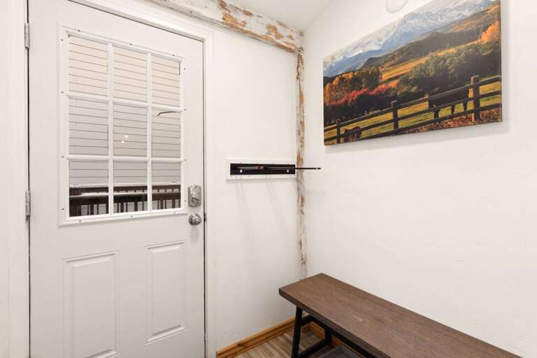 A mud room provides space for you to safely store your gear and keep it out of your way while you're relaxing at "home."