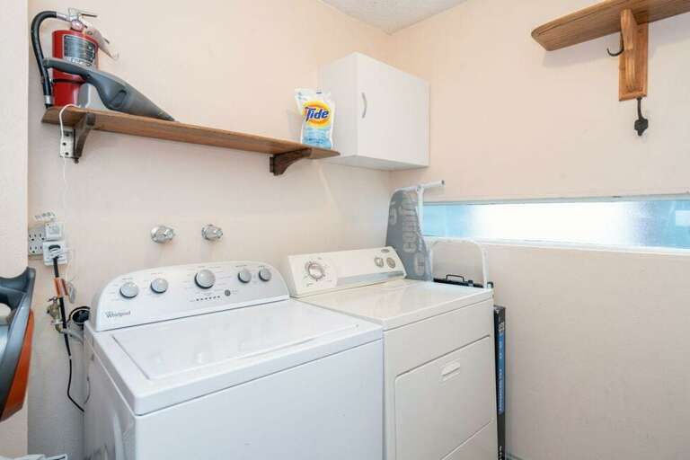 Private washer and dryer are available just inside the entrance do your unit in a dedicated laundry room -- perfect place for storing bags or extras out of the way.