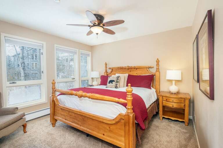 The master bedroom features a comfortable King Bed and lots of natural light.