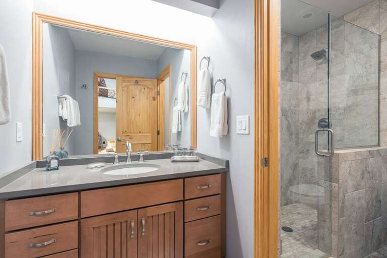 The bathroom has been recently remodeled & has in floor heat.