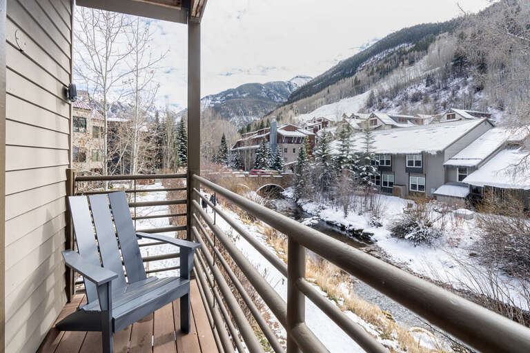 Soak up the stunning alpine views! The private balcony overlooks the river trail and the San Miguel River. You can also see the bottom of the ski hill! Soak up the stunning alpine views! The private balcony overlooks the river trail and the San Miguel River. You can also see the bottom of the ski hill!