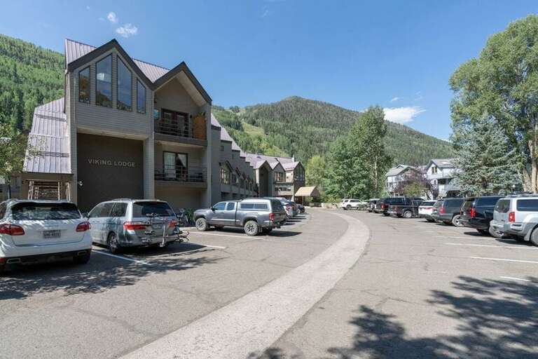 Main parking lot for the Viking Lodge, Parking is first come first serve.