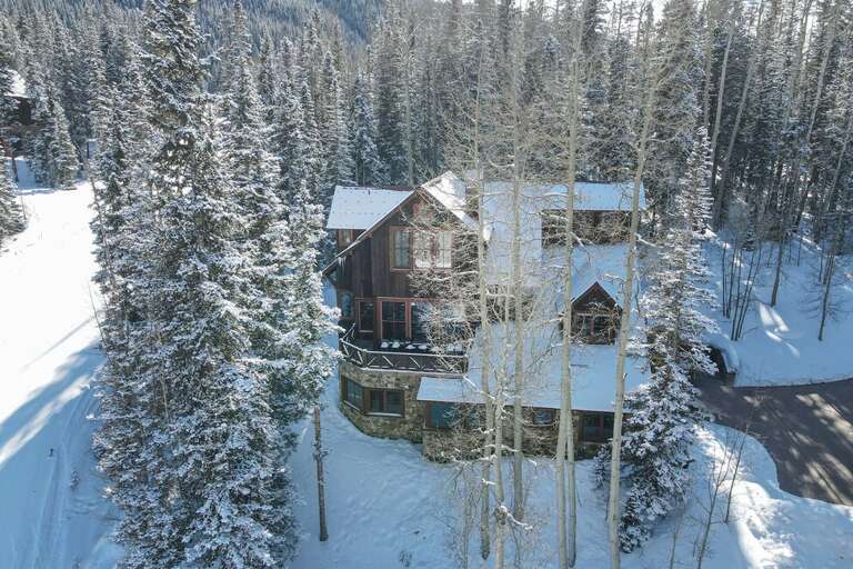 Bird's eye view of the stunning Copper Hollow, one of the truest ski-in/ski-out properties in Mountain Village.