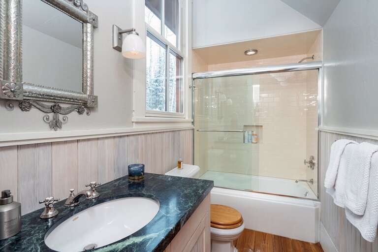 Luxurious guest bathroom with shower/tub combo