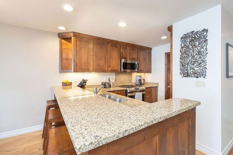 Lots of counter space for cooking, entertaining and eating.