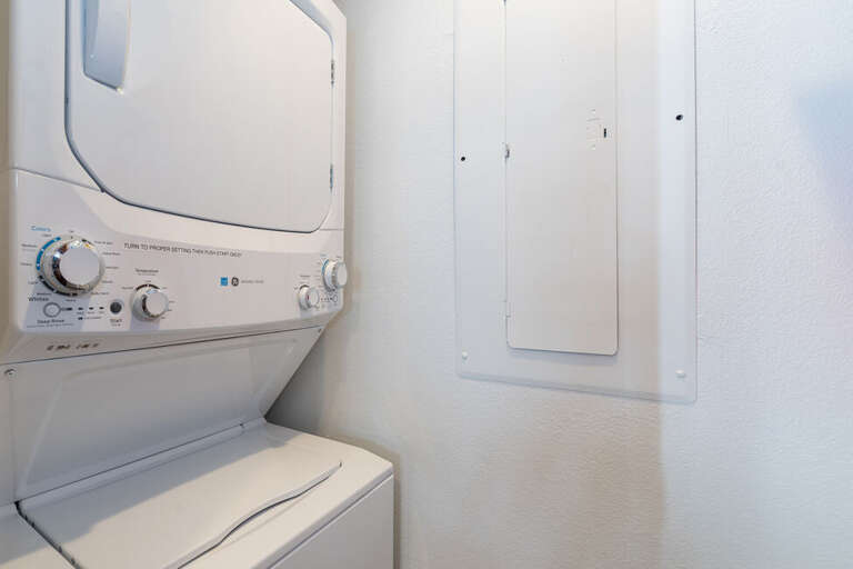 Unit provides a stackable washer and dryer.  We provide all the essentials that you will need to do laundry.