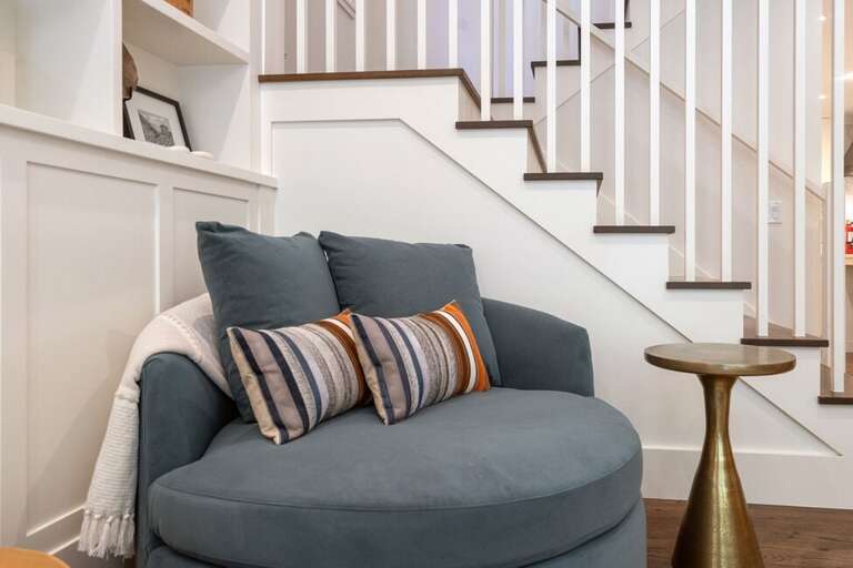 The ultimate cozy chair for watching a movie, reading a book or enjoying a glass of wine in front of the gas fire.