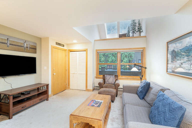 This  living room is perfect for relaxing, watching a movie or reading a book after a fun day exploring Telluride.