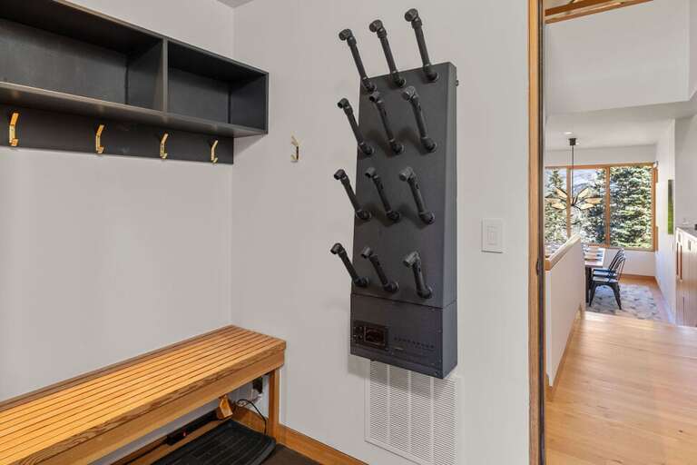 This foyer is great for getting dressed for a day of skiing with a boot warmer provided to dry your