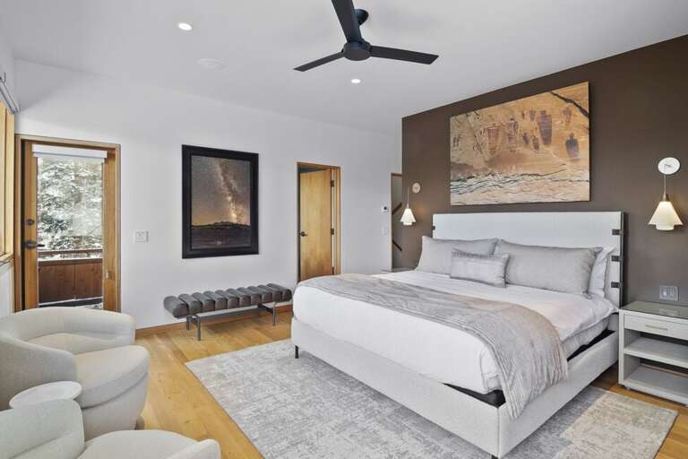 This Primary suite offers plenty of space, amazing views, gas fireplace, private deck  and ensuite bathroom.