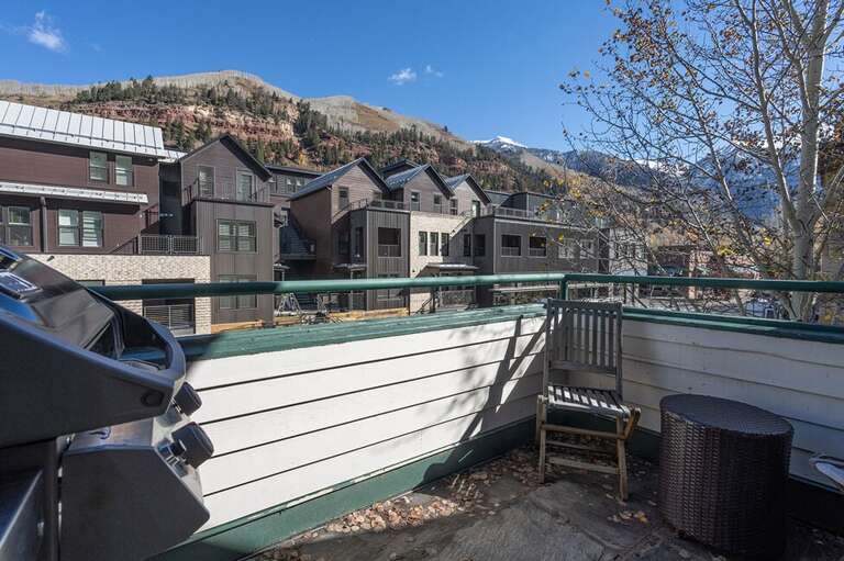 This outdoor space offers stunning views of the San Juans. This outdoor space offers stunning views of the San Juans.