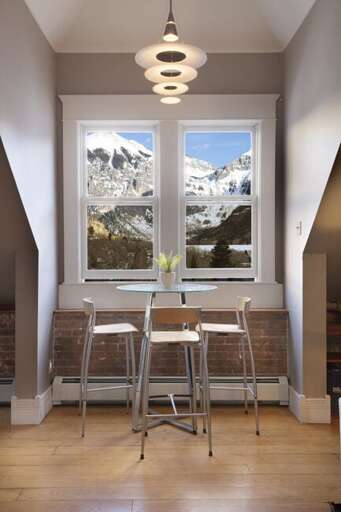 Coffee/breakfast/wine can be enjoyed at the  gathering table with views of Ajax mountain and the Telluride Valley.