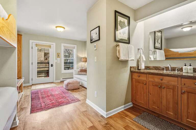 Single separate vanity area with plenty of space for the whole family.