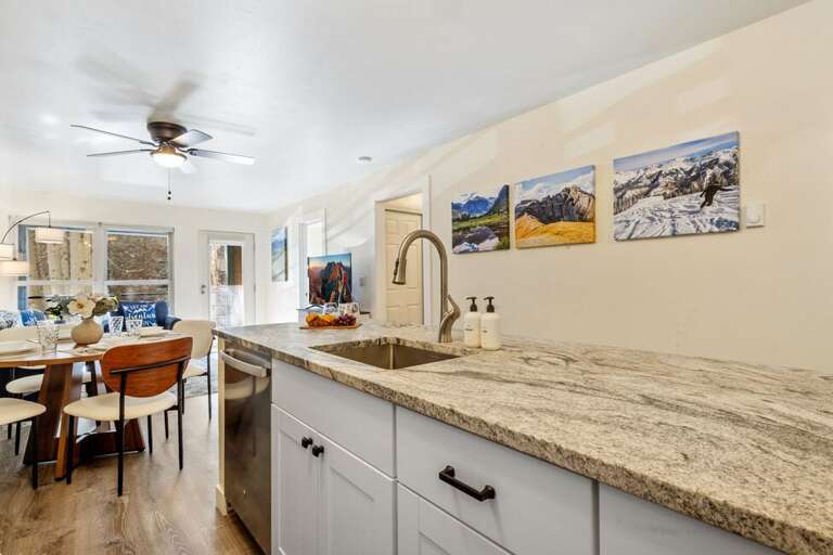 Huge Kitchen island with bar seating for two offers plenty of space for anything you may need.