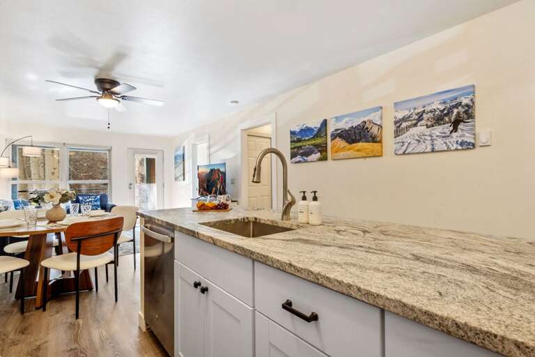 Huge Kitchen island with bar seating for two offers plenty of space for anything you may need.