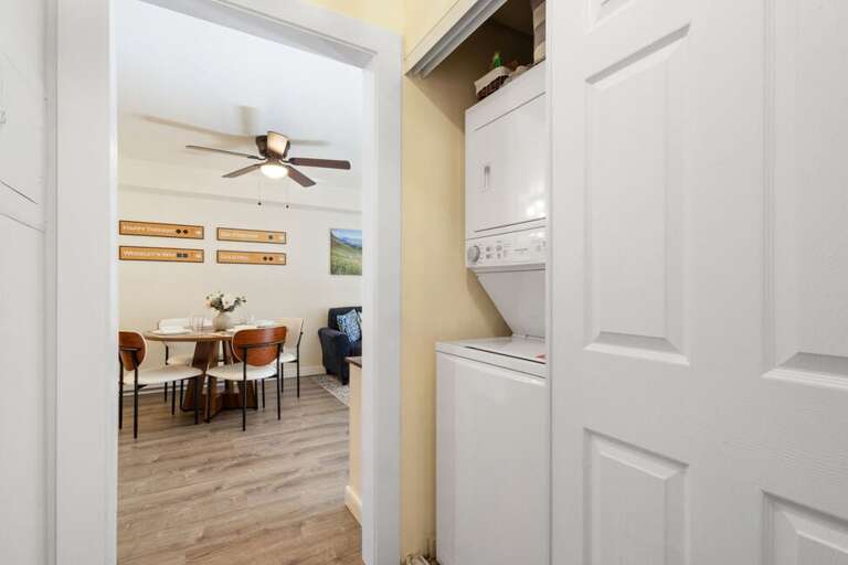 This unit features a stackable washer and dryer unit.