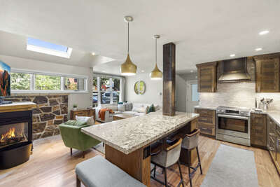 The living and dining area are a great space for family hangouts and guest entertaining.