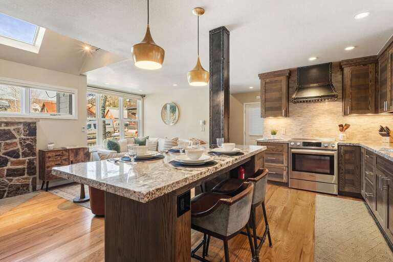 The living and dining area are a great space for family hangouts and guest entertaining.
