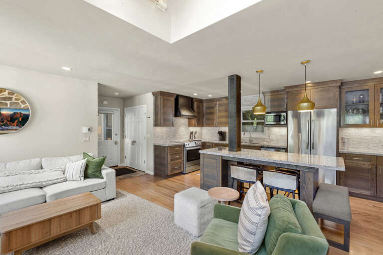 The living and Kitchen open onto each other which creates a natural flow and large open space.