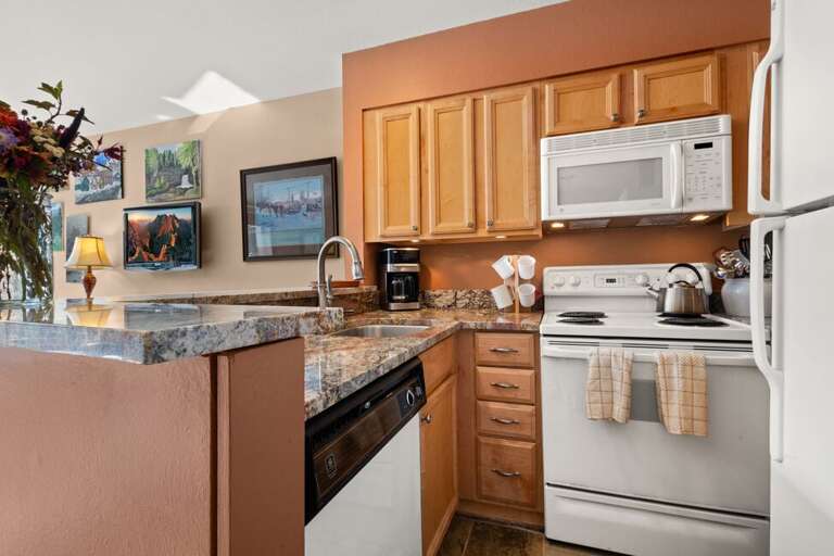 Nicely equipped kitchen.
