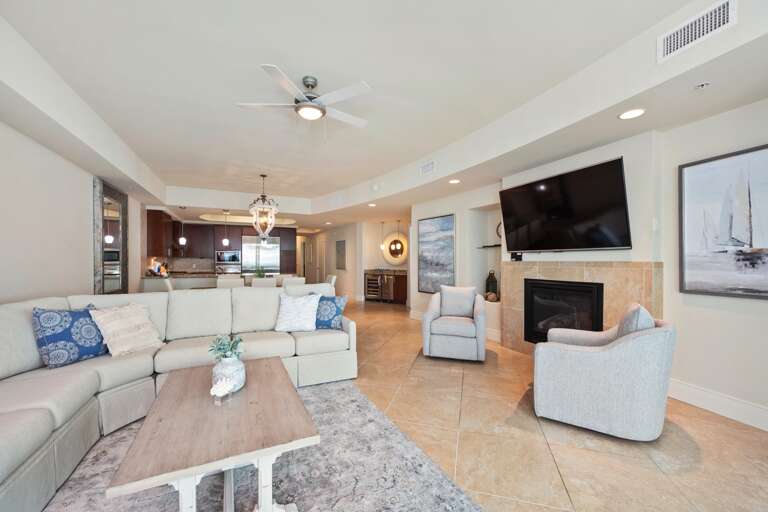 Interior Living Space With Furniture And Fireplace