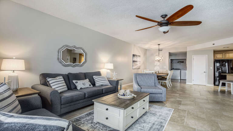 Interior Living Space With Furniture And Ceiling Fan