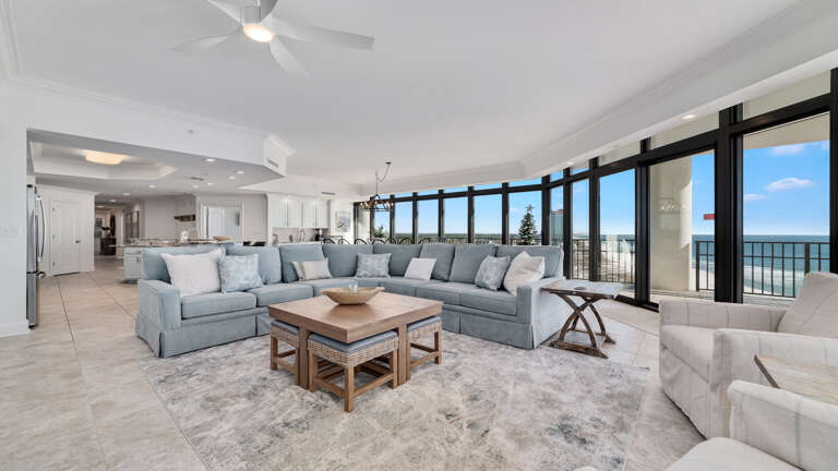 Interior Of A Spacious Living Room With Ocean View