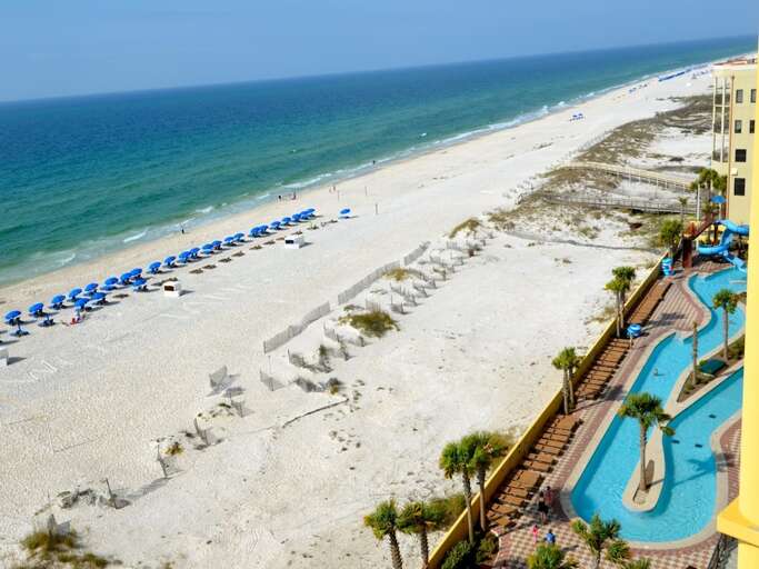 Looking over the Lazy River and Beach