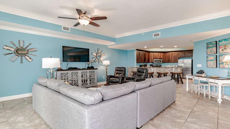 Spacious Living Room With Kitchen And Dining Area