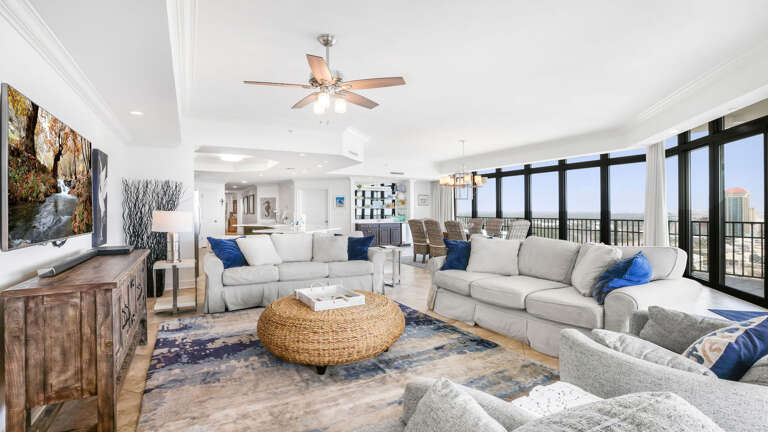 Beachfront Living Room With Sectional Sofa And Ocean View