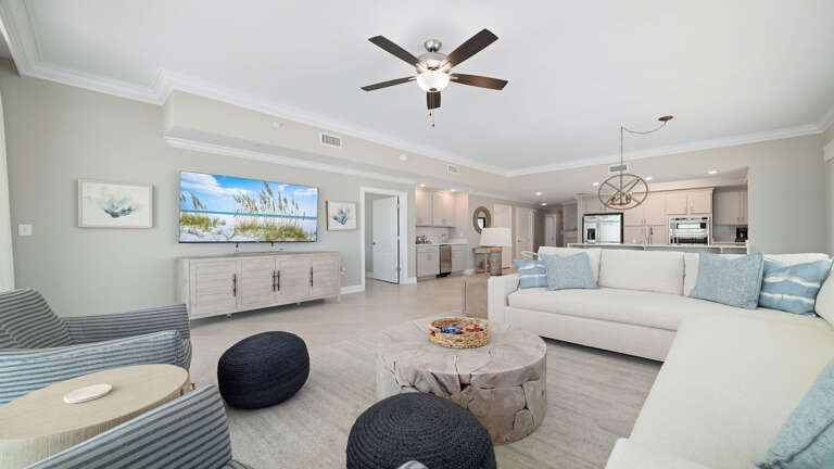 Residential Living Room Interior With Kitchen View