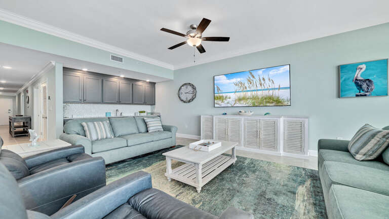 Interior Living Space With Sofas And Wall-mounted TV