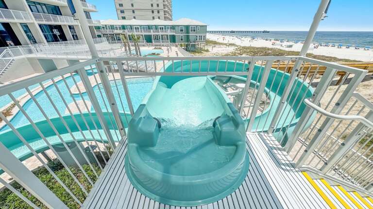 Balcony Pool Overlooking Beach, Blue Sky Backdrop