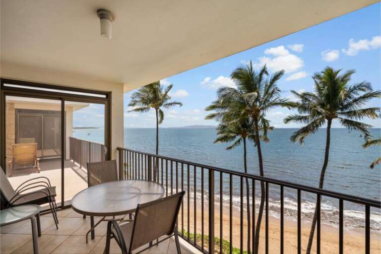 Seaside Balcony View With Palm Trees