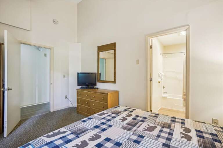 Queen bedroom with attached bathroom.