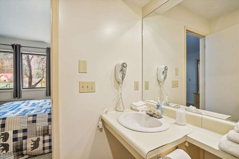 Full sized bathroom attached to the bedroom for comfort and privacy.