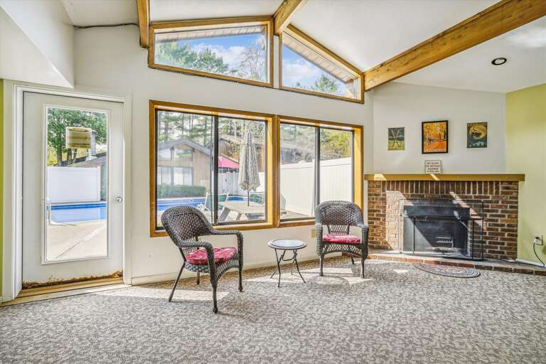 Relax in our lounge area with the fireplace.