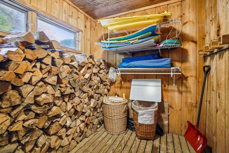 Entrance to home, great space for your outdoor gear and complimentary wood for the fireplace. Please do not leave fireplace unattended if in use.